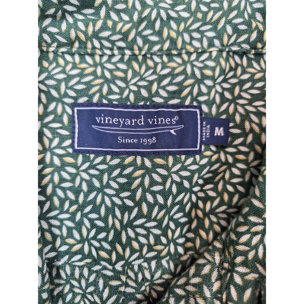 Vineyard Vines Linen Shirt Mens Medium Green Microleaf Short Sleeve - Picture 2 of 7